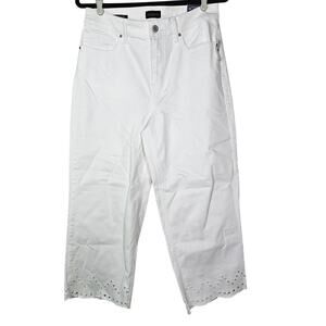 NEW Talbots 8 Wide Leg Crop White Jean Eyelet Coastal Preppy High Waist Casual
